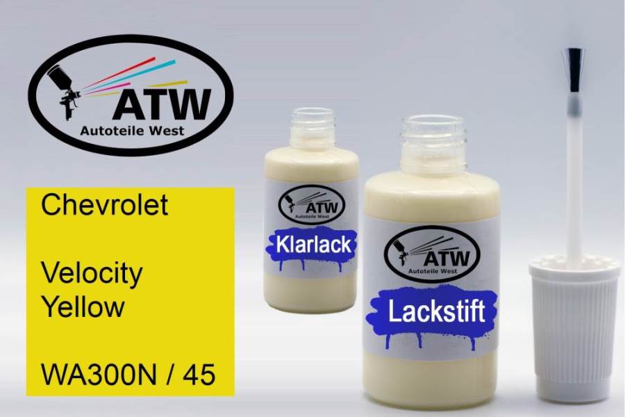 Chevrolet, Velocity Yellow, WA300N / 45: 20ml Lackstift + 20ml Klarlack - Set, von ATW Autoteile West.